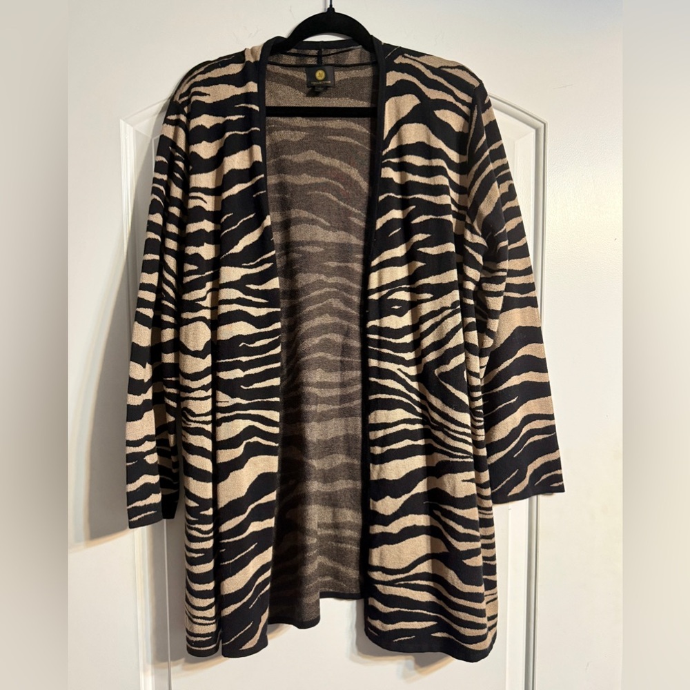 JM Collection Zebra‎ Print Open Front Cardigan